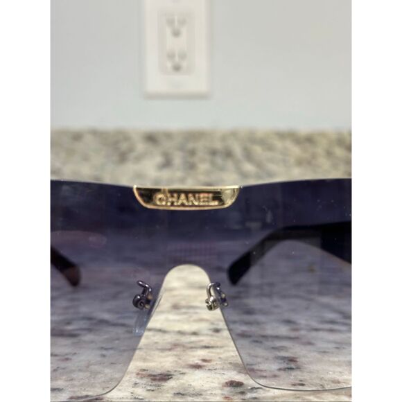 Chanel Shield Sunglasses Black Gold Rimless Y2K Designer Shades AS IS main image 4